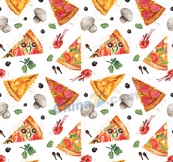 三角披萨和蘑菇背景矢量图