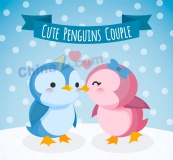 矢量卡通企鹅情侣设计