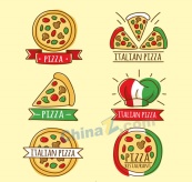 手绘意大利披萨标签矢量图