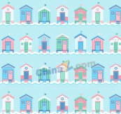 清新房屋无缝背景矢量素材