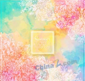 梦幻彩色夏日花卉矢量素材