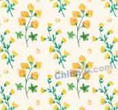 彩绘黄色花卉无缝背景矢量图