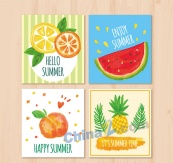 水彩绘夏季水果卡片矢量素材