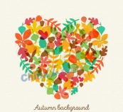 彩色秋季落叶组合爱心矢量图