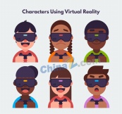 创意戴VR头显的人物头像矢量图