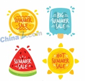 彩绘夏季元素促销标签矢量素材