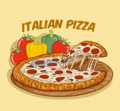 彩色蔬菜和意大利披萨矢量图