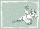 手绘滑冰的雪人矢量素材