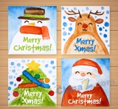 水彩绘圣诞节卡片矢量素材