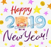 2019年彩绘猪新年艺术字矢量