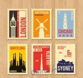 复古旅游城市邮票矢量素材