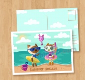 卡通夏季度假猫咪明信片