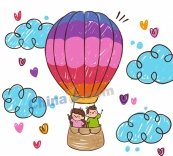 彩绘搭乘热气球的情侣矢量图