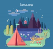 夏季野营自然风景矢量图