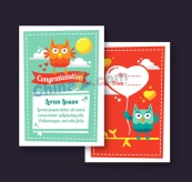 彩色猫头鹰祝福卡片矢量