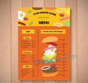 彩色汉堡包单页菜单矢量