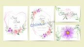 花卉边框婚礼卡片设计矢量