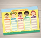 可爱儿童校园课程表模板矢量