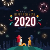 2020年新年起情侣跨年赏烟花矢量