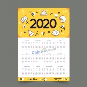 手绘几何风格2020年日历模板