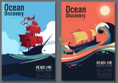 海洋探险主题海报设计矢量