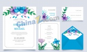 蓝色花卉婚礼卡片矢量素材