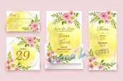 彩绘粉色花卉婚礼卡片矢量