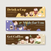 水彩咖啡饮品广告横幅