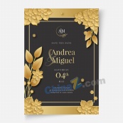 金色花卉装饰结婚卡片