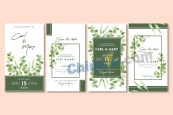 绿色植物装饰婚礼卡片素材