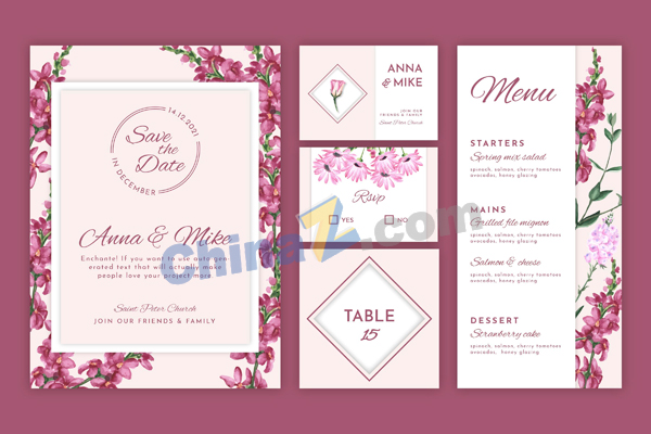 婚礼花卉系列卡片模板矢量下载