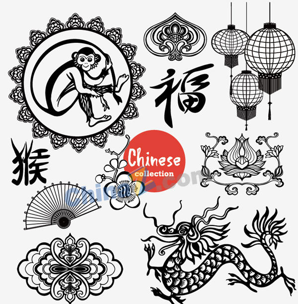 中国传统线描传统图案矢量下载