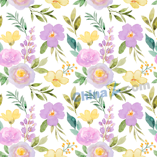 黄紫色花卉水彩无缝图案矢量下载
