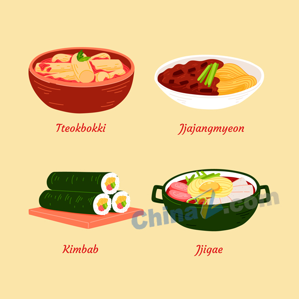 手绘韩国食品插图矢量下载