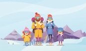 一家人滑雪矢量插画素材