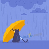 雨伞和猫咪矢量插画