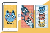 手绘卡通猫咪手机壁纸