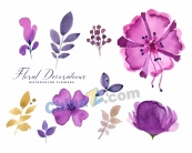 紫色水彩花朵矢量素材