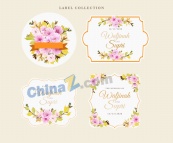 水彩樱花花卉标签插图