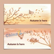 秋日手绘文艺横幅模板设计