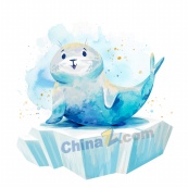 可爱蓝色水彩海狮矢量插画