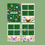 2024手绘花朵装饰日历模板