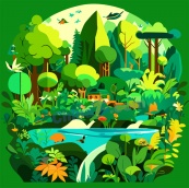绿色花园风景插图设计