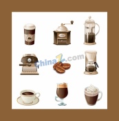 棕色咖啡设备系列合集矢量