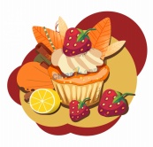 草莓杯子蛋糕甜品插画矢量