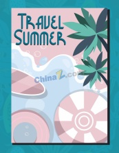 夏季旅游海报海景矢量素材