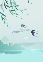 中国风水墨山水柳燕矢量背景