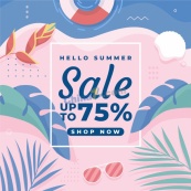 粉色小清新夏季促销矢量模板