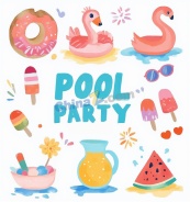 水彩夏日泳池派对插画矢量素材