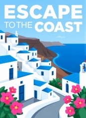 浪漫地中海小镇旅行矢量图片